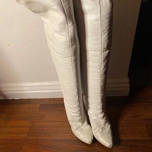 Vintage Sleek White Over the Knee Boots with Stiletto Heel